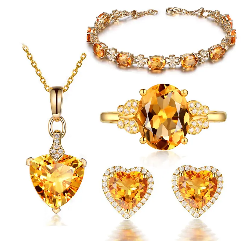 Conjunto de joias artificiais 18k, conjunto de joias banhadas a ouro, joias em forma de coração