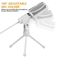 Microphone à condensateur filaire blanc, omnidirectionnel, à suppression de bruit, pour ordinateur, conférence, podcast