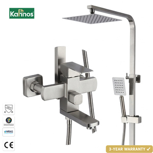 304 Stainless Steel Exposed Bath <b>Shower</b> Mixer Square <b>Rainfall</b> Head Jet Handheld <b>Shower</b> Tub Spout 3 Way Diverter Slide Bathroom - Product Image 1