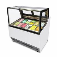 Réfrigérateur commercial pour gelato 10/12 bacs, vitrine congélateur en verre avec système de refroidissement par ventilateur