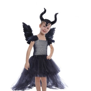 Robe en maille noire pour enfants HP, costume de sorcière Maleficent, déguisement de princesse pour fille, Halloween, H-G0079, polyester - Product Image 2
