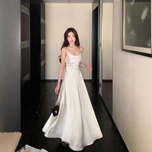 French Style Pleated <b>Slip</b> Dress Women a Line <b>Long</b> Skirt Breathable Woven Handwash Care No Wrinkle Treatment Leisure Daily Wear - Product Image 3