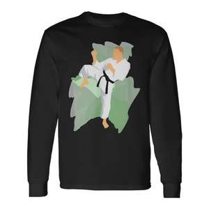 T-shirt à manches longues avec motif de ceinture d'arts martiaux de karaté, dessin animé sans visage - Product Image 1