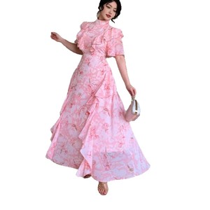 Vestido Largo de Noche de Gasa con Estampado Floral y Hombros Descubiertos, Cintura Imperio, Cremallera Frontal, Transpirable, Moda Primavera Verano - Product Image 5