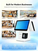 Systèmes de point de vente tout-en-un avec double écran tactile 15,6''+15,6'', imprimante thermique intégrée et lecteur de codes-barres 2D pour restaurant