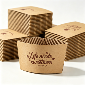 Recyclable Kraft Paper Cup Sleeve for Hot Coffee & Tea, Custom Printed Eco-Friendly Disposable Cup Sleeves, Wholesale Package - Product Image 1