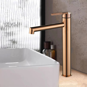 Robinet de lavabo exclusif transfrontalier tout en cuivre, finition or brossé, poignée unique, double commande, activation par levage, eau chaude/froide - Product Image 3