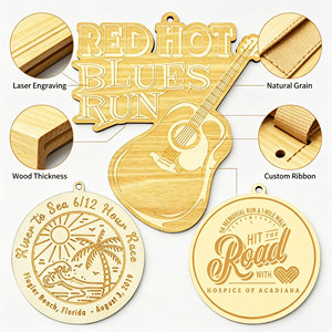 Médaille en bois personnalisée, écologique, ronde, gravée au laser, pour les courses de triathlon, de marathon et de course à pied, souvenir - Product Image 3