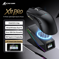 Mouse Gaming Nirkabel Tri Mode BT Attack Shark X11 PRO V2 30000DPI Sensor PAW3315 Layar TFT Charging Dock