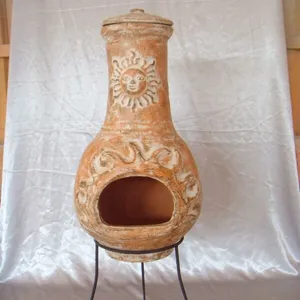 Chimenea de arcilla quemadora de madera para exteriores, Chimenea con soporte de metal, fogón rústico, Patio