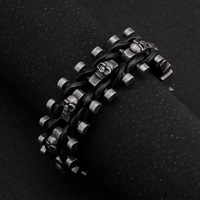 Bracelet en acier titane bicolore torsadé avec chaîne entrelacée tête de mort argentée antique, style gothique punk, pour homme, bijoux de motard