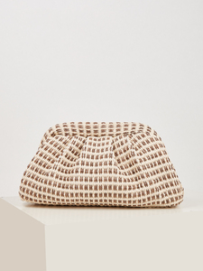 Checkered <b>Straw</b> Woven Cloud Clutch <b>Bag</b> Simple Ruched Vacation Beach Handbag Convertible Chain Crossbody <b>Bag</b> For Women - Product Image 5