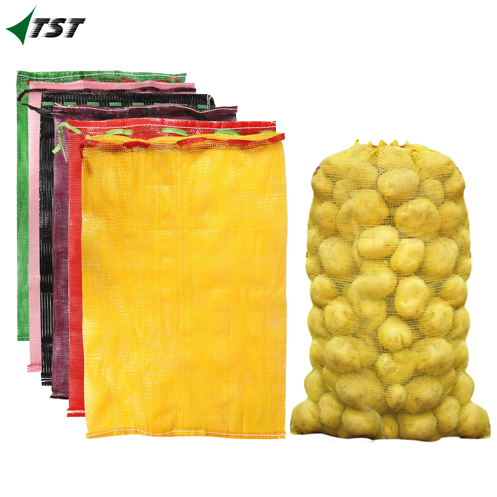 Tas jala pelindung pohon tanggal disesuaikan 25kg-50kg PP Leno tas jala untuk sayuran bawang kentang kemasan Karung jaring dengan tali