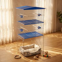 Volière à deux niveaux en fil métallique pliable avec support métallique, espace de vie spacieux à étages pour perruches, calopsites et autres oiseaux de compagnie domestiques