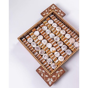 Factory Sale Ramadan <b>Eid</b> <b>Gift</b> Round Acacia Wood Mop Inlay Chocolate Serving Tray MOP Inlay Wooden Tray for Ramadan <b>Eid</b> Mubarak - Product Image 2