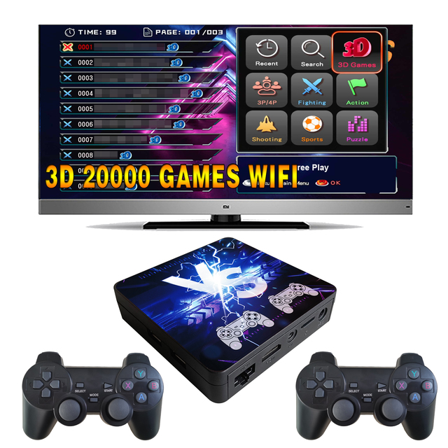 New Arcade 20000 Games WIFI 64GB Retro Video Game Wireless Controller 4K Classic English PSP/PS/DC/FC