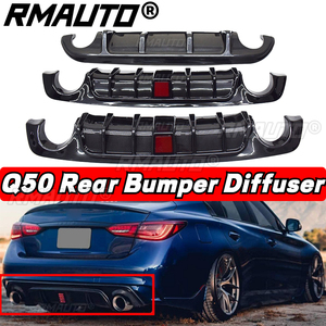 Q50 Rear Lip Diffuser Carbon Fiber Rear Bumper Diffuser Lip Spoiler Body Kit with Brake <b>Light</b> Lamp for Infiniti Q50 2014-2021 - Product Image 2