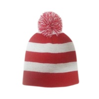 Ensemble bonnet, écharpe et gants d'hiver personnalisés à logo, en acrylique uni à rayures, avec pompon, pour enfants - Prix abordable