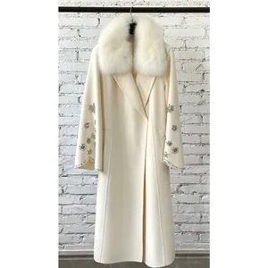 Großhandel Custom Woven Wolle Kaschmir Mantel Gürtel Design Oberbekleidung Long Solid Color Damen mantel