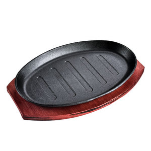Penjualan laris wajan penggorengan besi cor desain Modern wajan penggorengan bentuk Oval dengan alas kayu - Product Image 5