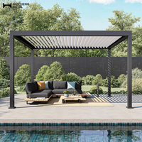 Pergola autoportante en aluminium gris foncé résistante aux intempéries, à lames orientables, écologique, pour jardin résidentiel