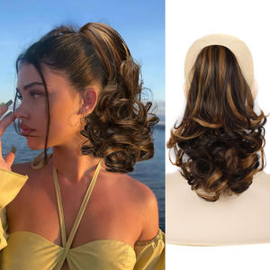 Clip de garra sintética Extensiones de <span class=keywords><strong>cabello</strong></span> de cola de caballo <span class=keywords><strong>Cabello</strong></span> falso de cola natural rizado corto <span class=keywords><strong>para</strong></span> mujeres Cola de caballo Peluca negra - Product Image 1