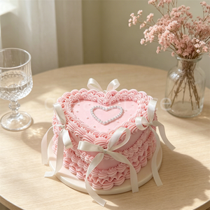 ของตกแต่งเค้กปลอมรูปหัวใจสีชมพูขนาด 4 นิ้ว สไตล์บัลเลต์ ทำมือ ประดับครีม ไข่มุก โบว์ แต่งขอบด้วยริ้ว สำหรับตกแต่งขนมหวาน งานเลี้ยงเบเกอรี่ สวยงามน่ารัก - Product Image 6