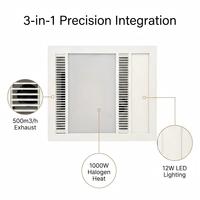 Mini Chauffe-Salle de Bain Halogène Infrarouge 0911mini 1000W Instantané avec Lumière LED 12W et Ventilation 3-en-1 pour Petites Salles de Bain