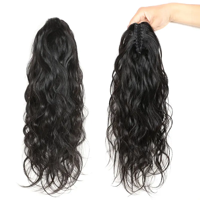 stock Natural Black Body Wave Ponytail Human Hair extension, Claw Clip In human Hair Extensions