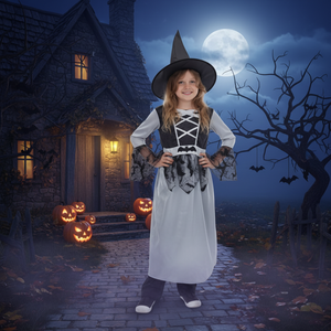 Costume da strega per ragazze taglia 10-12 Costume di Halloween in poliestere con cappello e mantello per bambini - Product Image 3