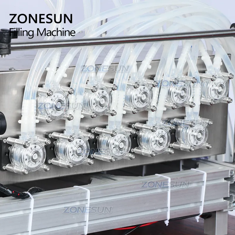 ZONESUN ZS-DTPP10D自動10ヘッド液体エッセンシャルオイル試薬ダイビングノズル付き小型ガラス瓶香水充填機