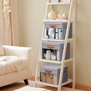 Lot de 4 bacs de rangement cubiques avec couvercles, fenêtre transparente et poignées – Organisateur de vêtements minimaliste pour armoire et rangement domestique - Product Image 6