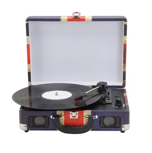 Tragbarer Koffer Vinyl-Recordplayer mit Lautsprechern Tocadiscos hölzerner USB-SD-Bluetooth-Tonabnehmer