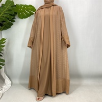 Abaya Modeste Ouverte en Chiffon Doux et Respirant à Pois avec Hijab Assorti – Élégante et Polyvalente pour Femme, Idéale au Quotidien 1937 #