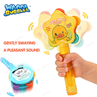 Bâton à bulles 2-en-1 en plastique, jouet tambourin de dessin animé avec solution de 50 ml, thème ours, canard, lapin, baguette à bulles pour jeux en extérieur