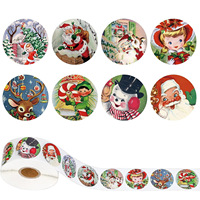 Pegatinas Navideñas Vintage de Acuarela, Redondas de 1 Pulgada, Diseño de Papá Noel, Reno y Duende, Etiquetas Festivas para Envolver Regalos y Sellar