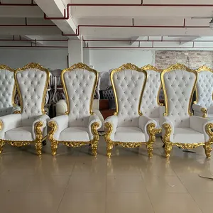 Kral ve kraliçe yüksek geri ucuz altın taht sandalyeler kraliyet lüks düğün sandalyesi damat ve gelin için