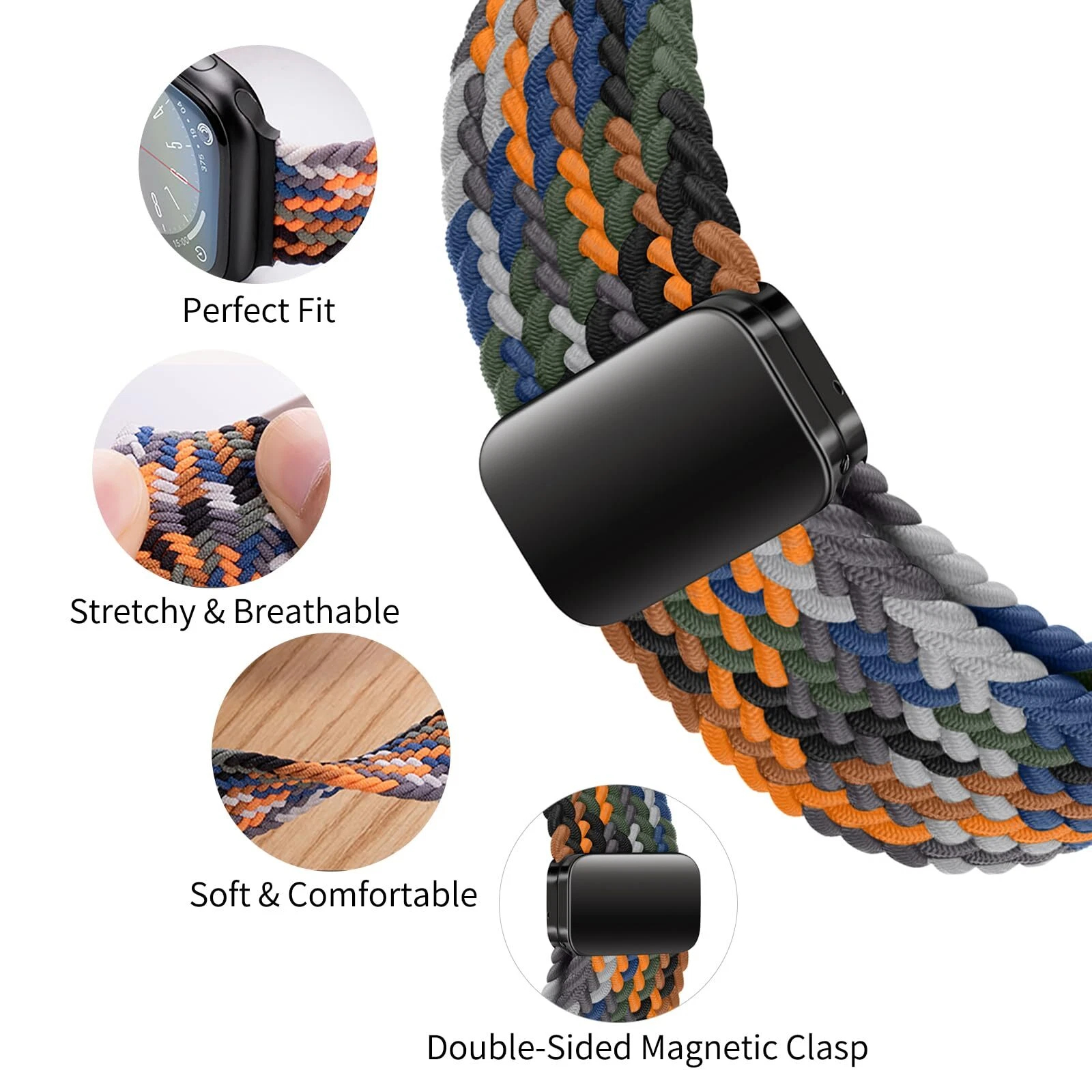 Upro Magnetic Braided nylon Band for apple Watch Series 11/10 & iWatch Woven fabric watch Strap Compatible with S9/S8/SE/Ultra