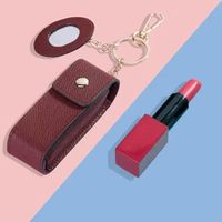 Mini étui en cuir PU pochette pour rouge à lèvres porte-clés emballage baume à lèvres porte-étui pour rouge à lèvres avec miroir