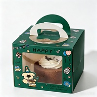 Boîte à pâtisserie en carton imprimé, boîte à gâteau d'anniversaire avec fenêtre transparente en PET, poignée portable, emballage pour desserts, emballage cadeau pour les fêtes