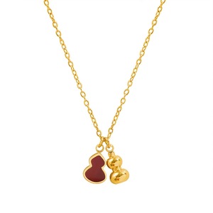 Fashionable Women's Necklace PVD 18K Gold Double-cupid Pear-shaped Pendant - Red <b>Shell</b> Gourd Necklace - Wholesale - Product Image 6