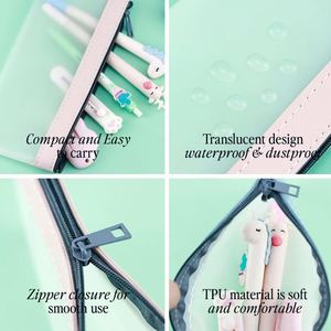 Étui à crayons en TPU translucide givré - Pochette à stylos étanche avec fermeture éclair pour l'école et le bureau, organiseur de stylos fin pour offrir en cadeau - Product Image 6