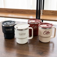Vente en gros de tasses à café miniatures personnalisées de 12 oz en acier inoxydable 304 à double paroi, isolées sous vide, étanches, avec poignée et couvercle pour le bureau