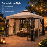 Gazebo de jardin à double toit en fer 3x3M avec moustiquaire en fer motif tulipe et étagère latérale – Vente en gros