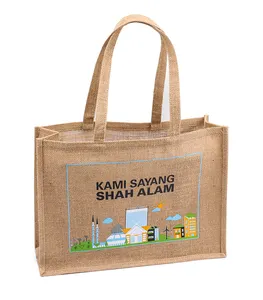 Grosir tas rami Tote tas belanja karung goni kapasitas besar dapat digunakan kembali dengan Logo kustom