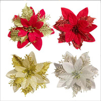 Vente en gros de fleurs de noël en poudre, fleurs artificielles creuses, décoration de noël, fleurs d'arbre de noël