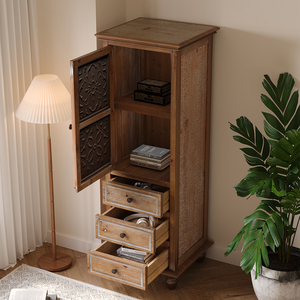 <b>Rustic</b> <b>Wooden</b> Storage Cabinet With Decorative Cutout Door 3 Drawers Tall Narrow Organizer For Living Room Bedroom - Product Image 4