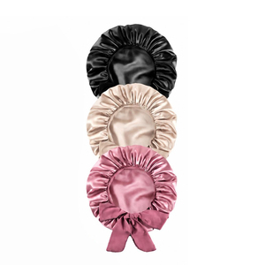 Bonnet de nuit en satin de soie personnalisé avec logo, pour femme, avec long ruban à nouer et large bande élastique - Utilisation quotidienne, toutes saisons - Product Image 1
