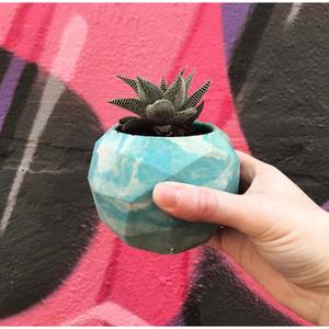 Pot en Béton Géométrique Bleu Océan Cactus Petit Pot de Fleur Ciment Bleu Ciel Jardinière Succulente - Product Image 2