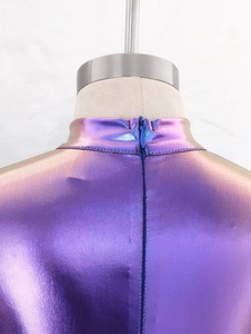 Girls Metallic Dance Jumpsuit Rhinestone <b>Mesh</b> Mock Neck Ruffle Sleeve <b>Unitard</b> Jazz Contemporary Stage Performance Competition - Product Image 4